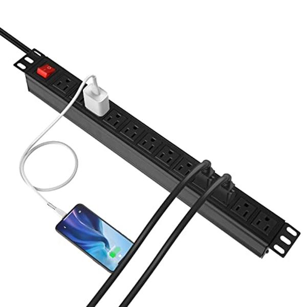 Protector contra sobretensiones BTU para montaje en rack, regleta de 12 tomas con interruptor, resistente, de metal, para racks de servidores, garajes, tiendas, industria y comerci