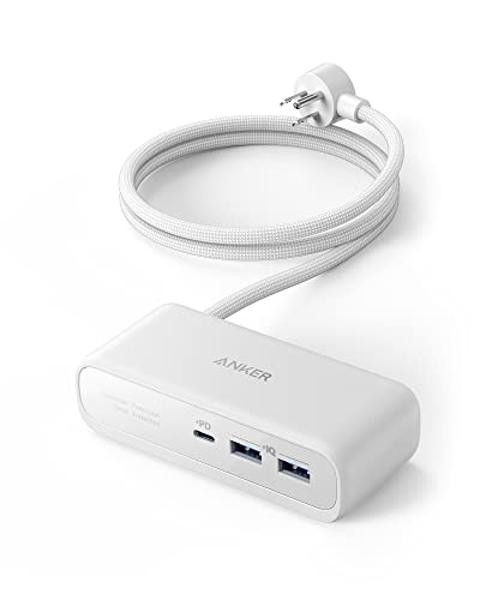 Regleta de enchufes Anker 521: estación de carga con 3 tomas, cargador USB C de 30 W para iPhone 14/13, cable de extensión de 1,5 m, suministro de energía para carga rápida, para e