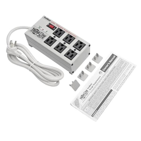 Tripp Lite ISOBAR6Ultra Isobar - Regleta de enchufes con 6 tomas de corriente, cable de 1.8 m (6 pies), enchufe en ángulo recto, metal, garantía limitada de por vida y seguro de $5