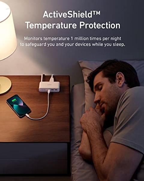 Regleta de enchufes Anker 521: estación de carga con 3 tomas, cargador USB C de 30 W para iPhone 14/13, cable de extensión de 1,5 m, suministro de energía para carga rápida, para e