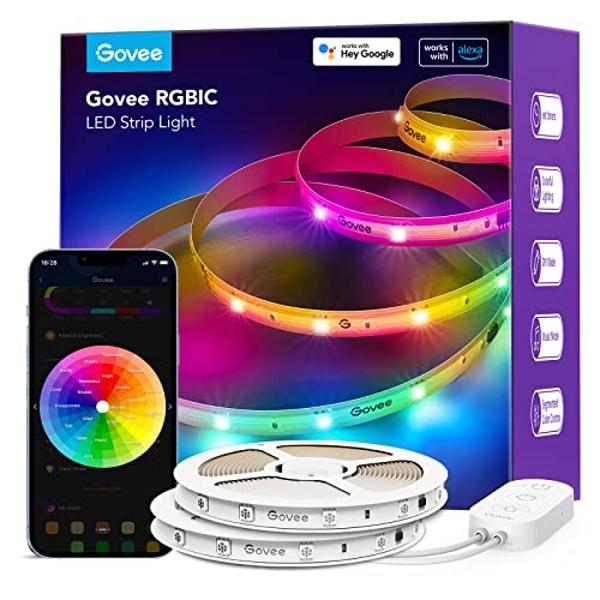 Tira de luces LED inteligentes Govee RGBIC de 20 m, compatible con Alexa y Google Assistant, sincronización de música, varios colores en una sola línea, luces que cambian de color 