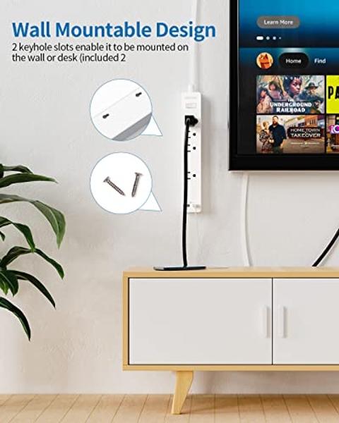 Cable de extensión plano de 4,5 m, NTONPOWER, ultrafino, para debajo de alfombras, puertas y paredes, con enchufe plano y 4 tomas de corriente, 2 USB, protección contra sobrecargas