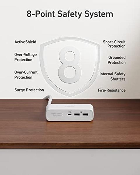 Regleta de enchufes Anker 521: estación de carga con 3 tomas, cargador USB C de 30 W para iPhone 14/13, cable de extensión de 1,5 m, suministro de energía para carga rápida, para e