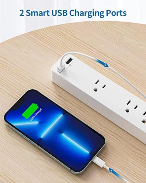 Cable de extensión plano de 4,5 m, NTONPOWER, ultrafino, para debajo de alfombras, puertas y paredes, con enchufe plano y 4 tomas de corriente, 2 USB, protección contra sobrecargas