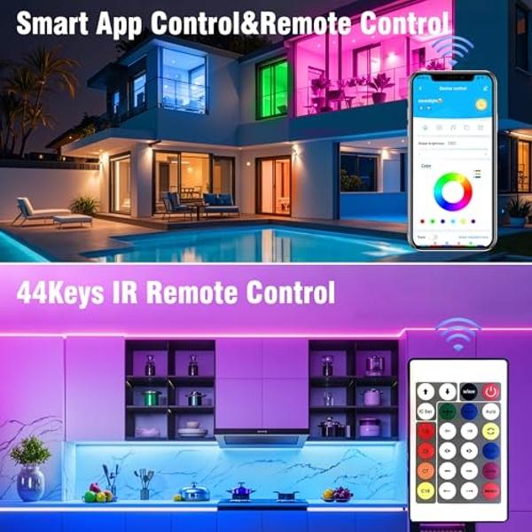 VOLIVO - Tira de luces LED RGB de 30,5 m, kit de luces LED que cambian de color con control remoto IR de 24 teclas, iluminación con sincronización musical para dormitorio, habitaci