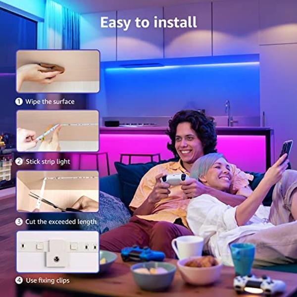 Tira de luces LED RGB Lepro, decoración navideña, tira de luces LED flexible de 5 m, LED SMD 5050, luz de cuerda que cambia de color con control remoto y fuente de alimentación de 