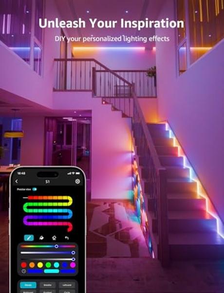 Tira de luces LED Lepro S1 con IA para dormitorio: tiras de luz RGB inteligentes de 20 m con circuito integrado y efectos de búsqueda de arcoíris, segmentos de color DIY, iluminaci
