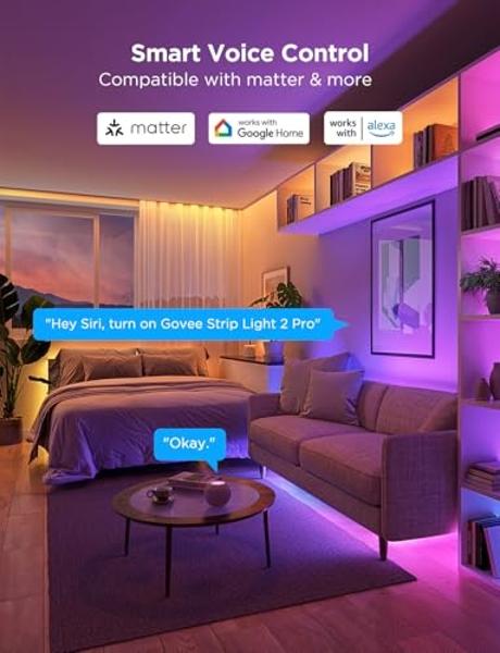 Tira de luces Govee RGBIC 2 Pro con Matter, luces LED Wi-Fi de 10 m para dormitorio, armario, fiesta, TV y escritorio de juegos, tiras de luces LED inteligentes compatibles con Ale