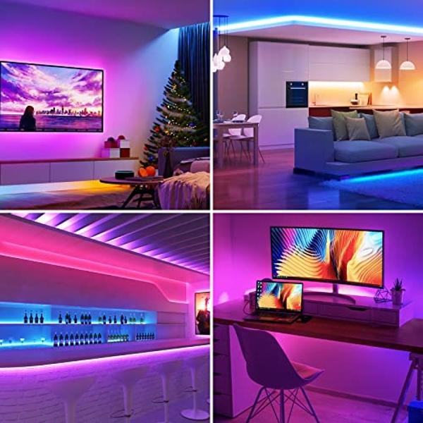 Tira de luces LED RGB Lepro, decoración navideña, tira de luces LED flexible de 5 m, LED SMD 5050, luz de cuerda que cambia de color con control remoto y fuente de alimentación de 