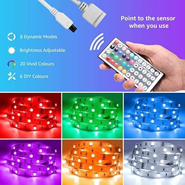 Tira de luces LED RGB Lepro, decoración navideña, tira de luces LED flexible de 5 m, LED SMD 5050, luz de cuerda que cambia de color con control remoto y fuente de alimentación de 