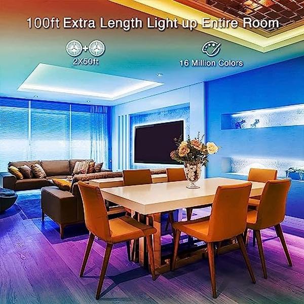 Tira de luces LED Hyrion de 30 m con Bluetooth, luces que cambian de color y se sincronizan con la música, iluminación RGB 5050 con control remoto, control por aplicación para telé