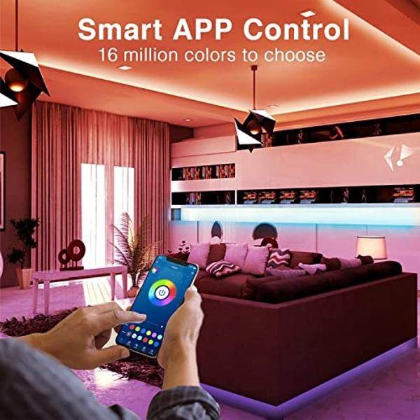 Tira de luces LED Hyrion de 30 m con Bluetooth, luces que cambian de color y se sincronizan con la música, iluminación RGB 5050 con control remoto, control por aplicación para telé