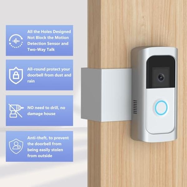 Soporte antirrobo para timbre con video RingDoorbell, sin taladros, compatible con Video Doorbell 2 (versión 2020), timbre a batería Plus/Pro inalámbrico, kits para casas y apartam