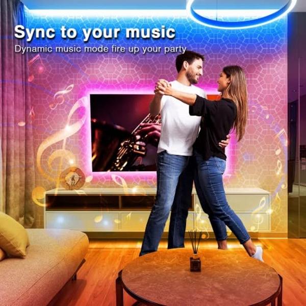 Tira de luces LED Hyrion de 30 m con Bluetooth, luces que cambian de color y se sincronizan con la música, iluminación RGB 5050 con control remoto, control por aplicación para telé