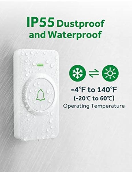 Timbre inalámbrico AVANTEK, kit de timbre impermeable D-3W que funciona a más de 1300 pies con 2 receptores enchufables, 52 melodías, sonido con calidad de CD y flash LED