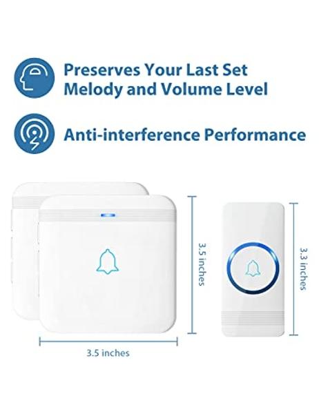 Timbre inalámbrico AVANTEK, kit de timbre impermeable D-3W que funciona a más de 1300 pies con 2 receptores enchufables, 52 melodías, sonido con calidad de CD y flash LED