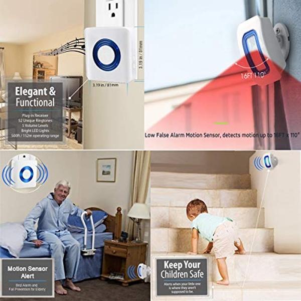 YisTech - Sensor de movimiento inalámbrico con alerta de detección, alarma de seguridad para entrada de vehículos, timbre con detector de movimiento para puerta de tienda, localiza