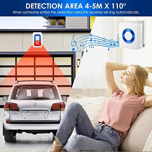 YisTech - Sensor de movimiento inalámbrico con alerta de detección, alarma de seguridad para entrada de vehículos, timbre con detector de movimiento para puerta de tienda, localiza