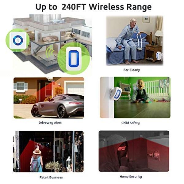 YisTech - Sensor de movimiento inalámbrico con alerta de detección, alarma de seguridad para entrada de vehículos, timbre con detector de movimiento para puerta de tienda, localiza