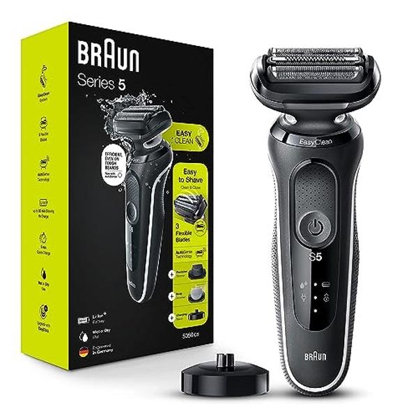 Afeitadora eléctrica Braun para hombre, afeitadora de láminas resistente al agua, Serie 5 5050cs, afeitado en seco y húmedo, con recortador de barba y recortador corporal, recargab