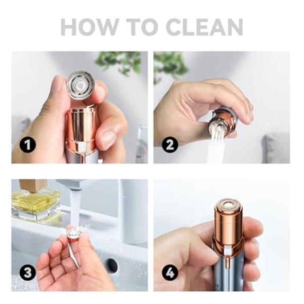 INNVO - Depiladora facial eléctrica para mujeres, para el labio superior, con cepillo recargable (rojo rosa con 1 cabezal de repuesto)