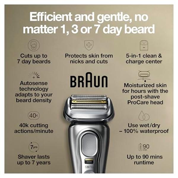 Afeitadora eléctrica Braun Series 9 Pro 9487cc para hombre, afeitadora en seco y húmedo, recargable, con estación de limpieza y carga y accesorio ProCare