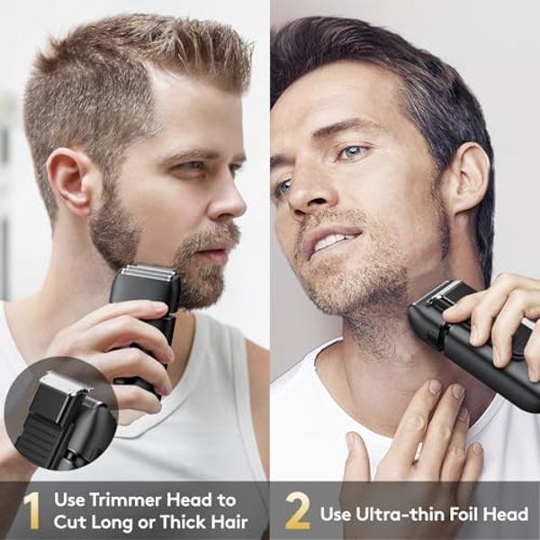 Afeitadora eléctrica Brightup con láminas y recortadora para hombre [150 min de autonomía], cuchillas flotantes dobles impermeables IPX6 para afeitado facial, inalámbrica, recargab