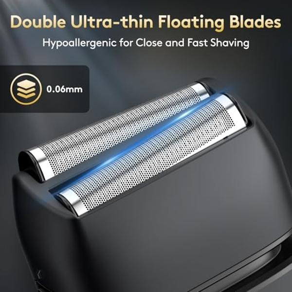 Afeitadora eléctrica Brightup con láminas y recortadora para hombre [150 min de autonomía], cuchillas flotantes dobles impermeables IPX6 para afeitado facial, inalámbrica, recargab