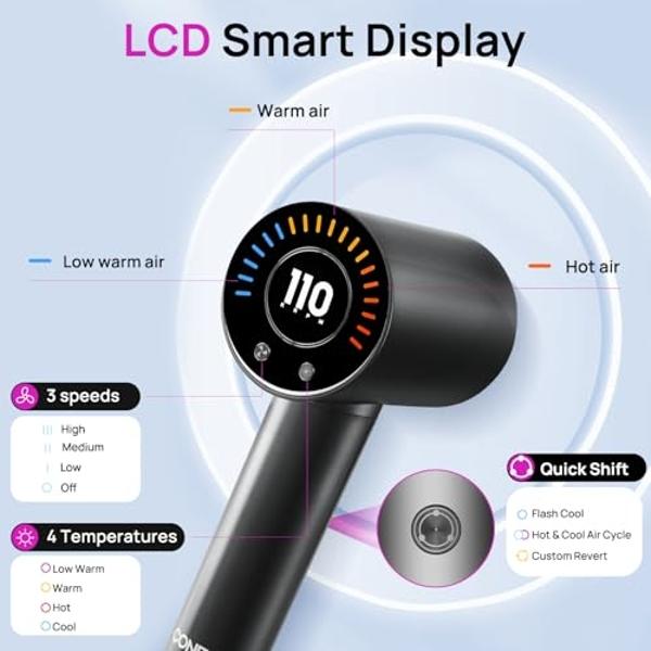 Secador de pelo BaBylissPRO Nano Titanium Professional Nano Light Ionic de doble voltaje, ligero, en negro, herramienta de peinado profesional portátil de viaje con difusor, set de