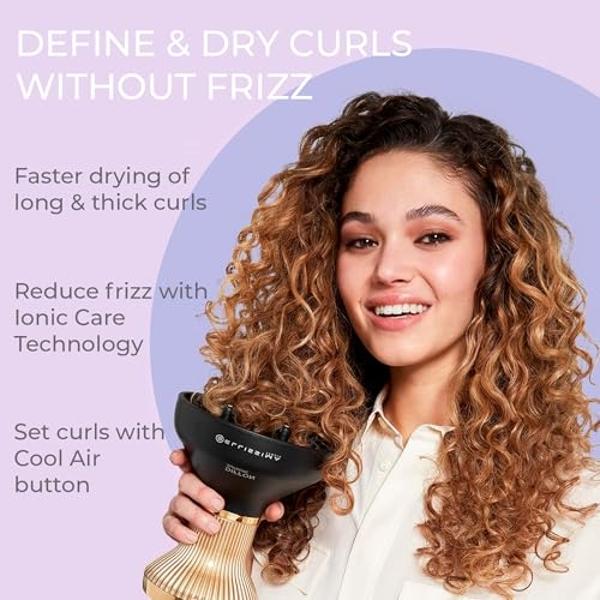 Secador de pelo con difusor y rizado Bellissima Italia Diffon Supreme - Difusor XL para ondas largas, rizos y espirales - Botón frío - Tecnología antifrizz