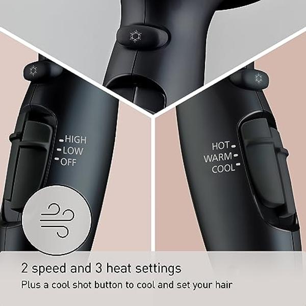 Secador de pelo iónico profesional para salón, potente motor de CA de 2200 vatios, con iones de cerámica y turmalina, silencioso, con difusor y 2 boquillas concentradoras, color ne