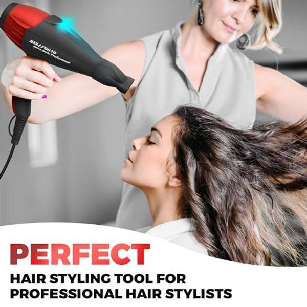 Secador de pelo iónico profesional para salón, potente motor de CA de 2200 vatios, con iones de cerámica y turmalina, silencioso, con difusor y 2 boquillas concentradoras, color ne