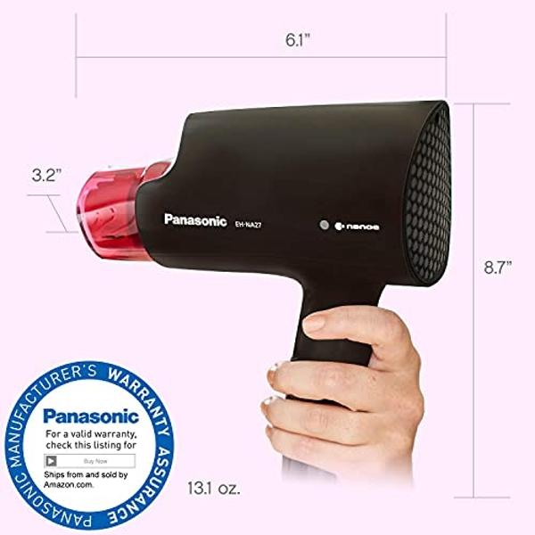 Secador de pelo compacto Panasonic nanoe para un cabello con aspecto saludable, portátil de 1400 W con mango plegable y boquilla QuickDry para un secado rápido – EH-NA27-K (negro/r