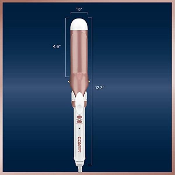 Rizador de pelo Conair Double Ceramic de 1 1/2 pulgadas, barril de 1 ½ pulgadas que produce ondas suaves; para usar en cabello mediano y largo