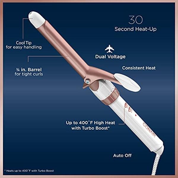 Rizador de cerámica doble Conair de 3/4 de pulgada, barril de ¾ de pulgada que produce rizos apretados; para usar en cabello corto a mediano
