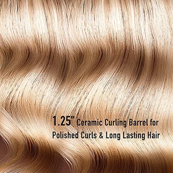 Rizador de pelo Lanvier de 1,25 pulgadas con barril de cerámica de turmalina extralargo, rizador de pelo profesional de hasta 232 °C, voltaje dual para viajes, herramienta para ond