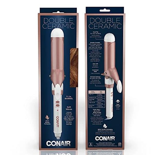 Rizador de pelo Conair Double Ceramic de 1 1/2 pulgadas, barril de 1 ½ pulgadas que produce ondas suaves; para usar en cabello mediano y largo