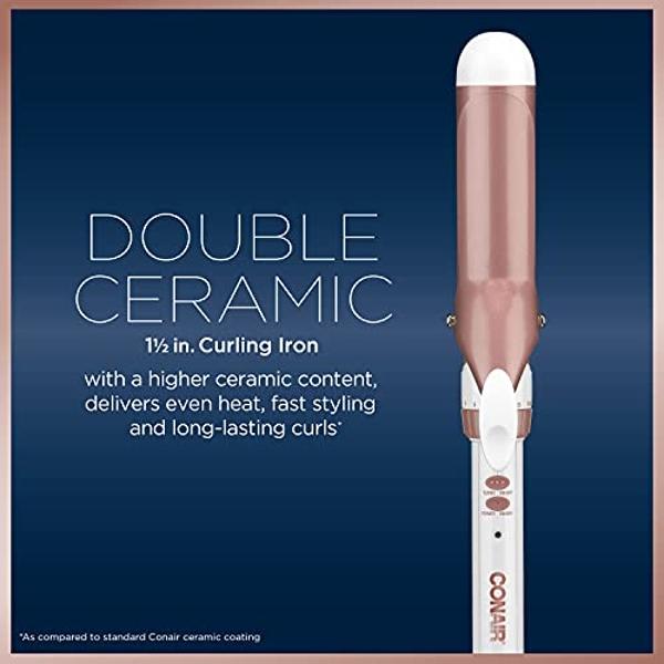 Rizador de pelo Conair Double Ceramic de 1 1/2 pulgadas, barril de 1 ½ pulgadas que produce ondas suaves; para usar en cabello mediano y largo