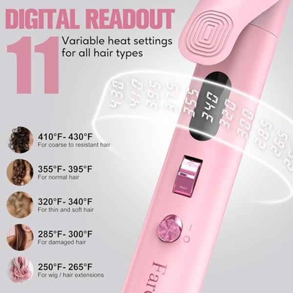 Rizador de barril largo FARERY de 1 1/4 pulgadas y 1,25 pulgadas para cabello fino, con aceite de argán y queratina, 11 temperaturas ajustables, incluye pinzas y almohadilla de sil