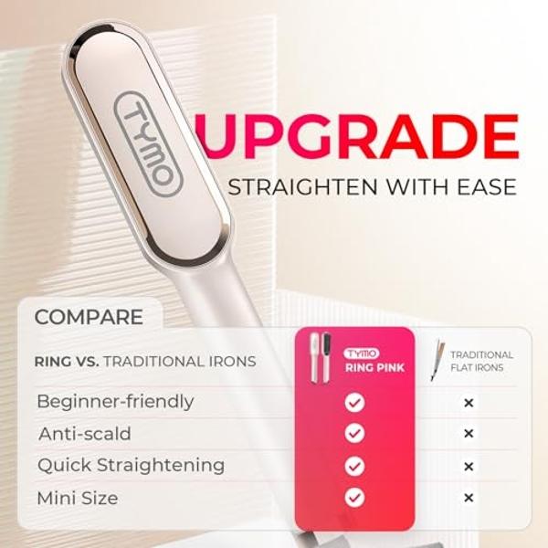 Cepillo alisador de pelo TYMO Ring para mujer, con 5 temperaturas, calentamiento rápido de 20 segundos y doble voltaje, dorado