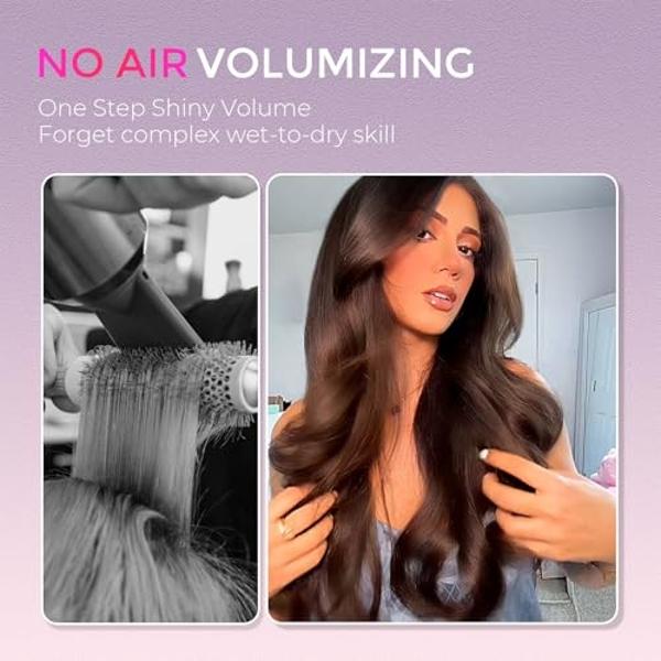 Cepillo redondo térmico TYMO - STYLUX Blowout Voluminizador con tecnología Flexi-Fit para alisar y rizar el cabello, herramienta para alisar y rizar, 2 en 1, doble voltaje, rápido 