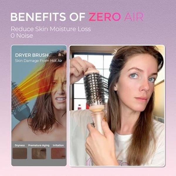 Cepillo redondo térmico TYMO - STYLUX Blowout Voluminizador con tecnología Flexi-Fit para alisar y rizar el cabello, herramienta para alisar y rizar, 2 en 1, doble voltaje, rápido 