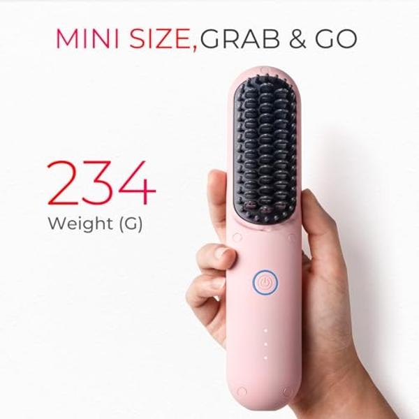 Cepillo alisador de pelo inalámbrico TYMO Porta, minicepillo portátil para viajes, peine caliente de iones negativos para mujeres, ligero y portátil, recargable por USB, color rosa