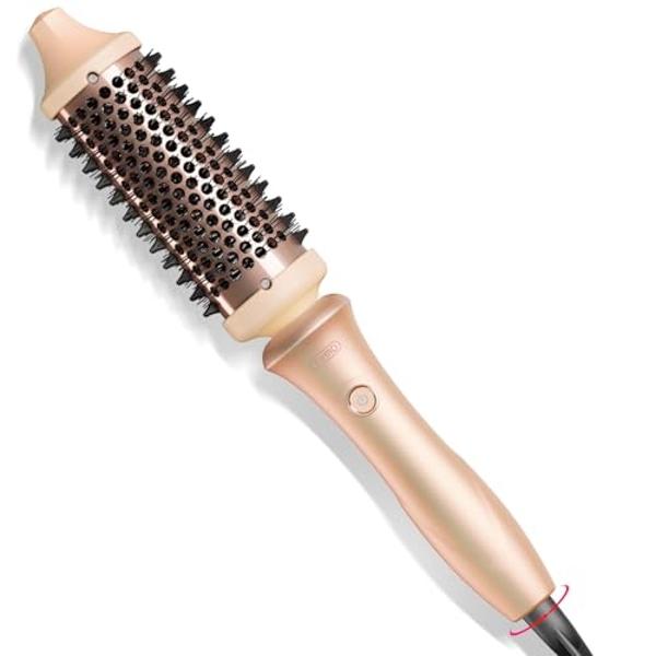 Cepillo redondo térmico TYMO - STYLUX Blowout Voluminizador con tecnología Flexi-Fit para alisar y rizar el cabello, herramienta para alisar y rizar, 2 en 1, doble voltaje, rápido 