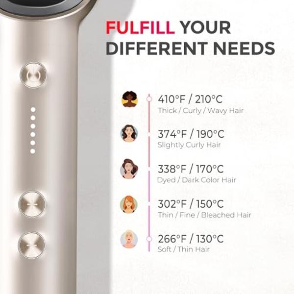 Cepillo alisador de pelo TYMO Ring para mujer, con 5 temperaturas, calentamiento rápido de 20 segundos y doble voltaje, dorado