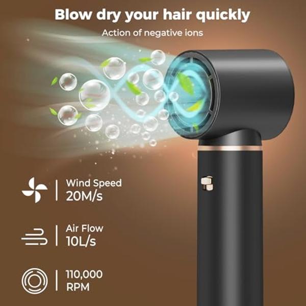 Secador de aire caliente profesional Brightup mejorado: cepillo secador de alta velocidad de 1400 W con 120 000 RPM, sin daños por calor, secado rápido para cabello ondulado, rizad