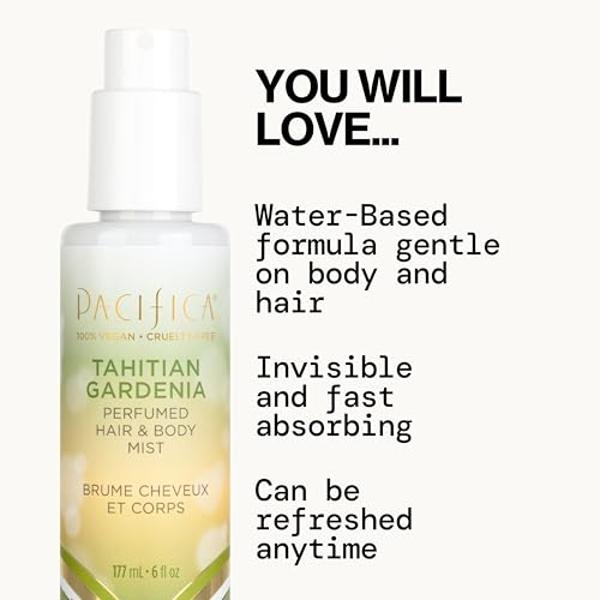Pacifica Beauty, Perfume y spray corporal de gardenia de Tahití para cabello y cuerpo, con notas cítricas de gardenia y jazmín, perfume y fragancia limpios, vegano y sin crueldad a