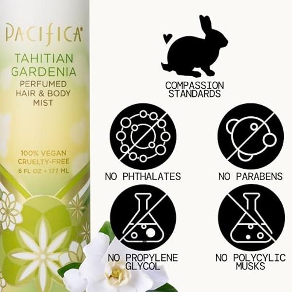Pacifica Beauty, Perfume y spray corporal de gardenia de Tahití para cabello y cuerpo, con notas cítricas de gardenia y jazmín, perfume y fragancia limpios, vegano y sin crueldad a