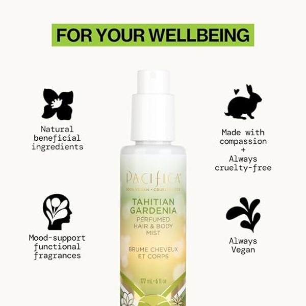 Pacifica Beauty, Perfume y spray corporal de gardenia de Tahití para cabello y cuerpo, con notas cítricas de gardenia y jazmín, perfume y fragancia limpios, vegano y sin crueldad a