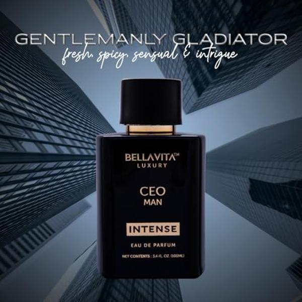 BellaVita Luxury CEO Man INTENSE Eau de Parfum para hombre (100 ml) | Colonia de larga duración con bergamota, lavanda, orquídea y almizcle | Perfume de regalo audaz y amaderado pa